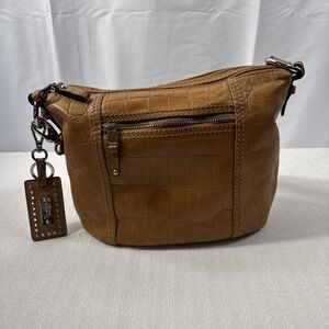 Tignanello Tan Leather Croc Embossed Crossbody Or Shoulder Bag